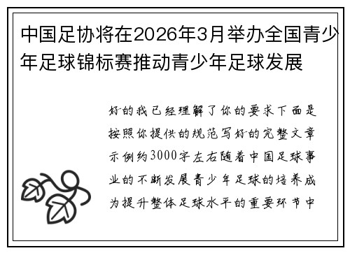 中国足协将在2026年3月举办全国青少年足球锦标赛推动青少年足球发展